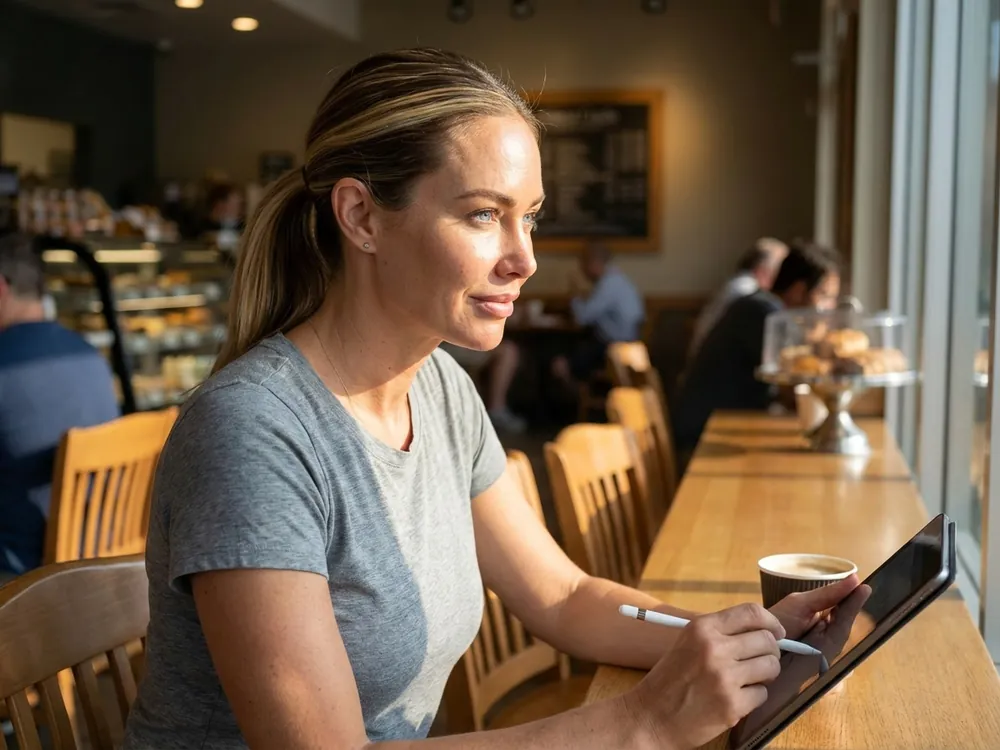 Cafe owner using a tablet to manage her small business online