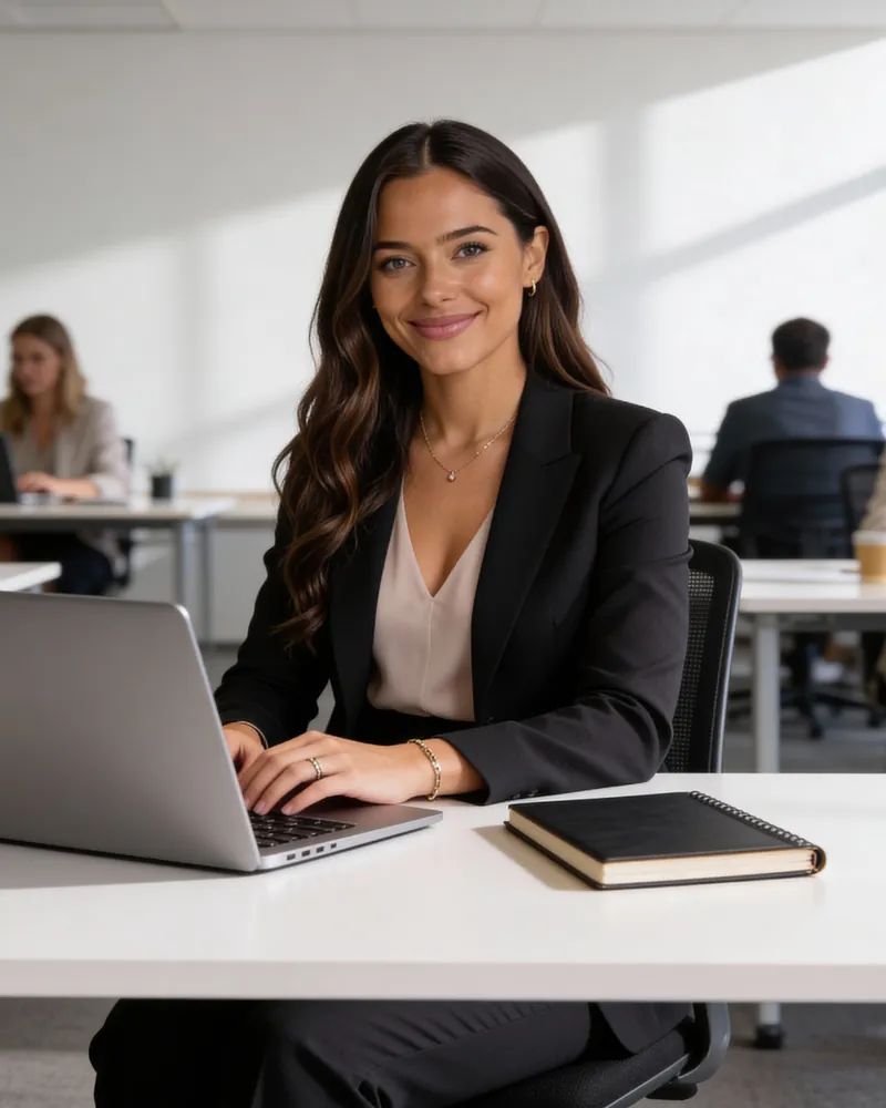 Twastia.io marketing specialist working on a client campaign on her laptop